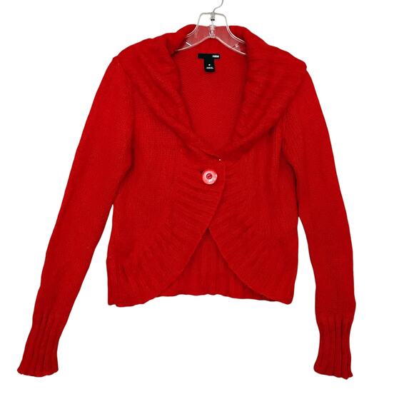 H&M Knit Cardigan Size Small Burn Red Long Sleeve One Button Closure - Picture 3 of 7